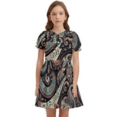 Paisley Print Musical Notes7 Kids  Bow Tie Puff Sleeve Dress by RiverRootz