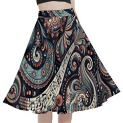 Paisley Print Musical Notes7 A-line Full Circle Midi Skirt With Pocket by RiverRootz