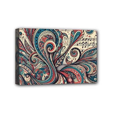 Paisley Print Musical Notes6 Mini Canvas 6  X 4  (stretched) by RiverRootz