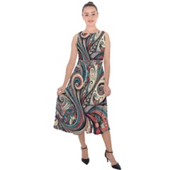 Paisley Print Musical Notes6 Midi Tie-back Chiffon Dress by RiverRootz