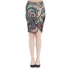 Paisley Print Musical Notes6 Midi Wrap Pencil Skirt by RiverRootz