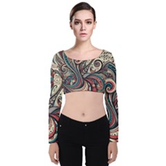 Paisley Print Musical Notes6 Velvet Long Sleeve Crop Top by RiverRootz