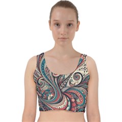 Paisley Print Musical Notes6 Velvet Racer Back Crop Top by RiverRootz