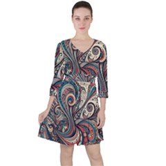 Paisley Print Musical Notes6 Quarter Sleeve Ruffle Waist Dress by RiverRootz