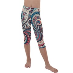 Paisley Print Musical Notes6 Kids  Lightweight Velour Capri Leggings  by RiverRootz