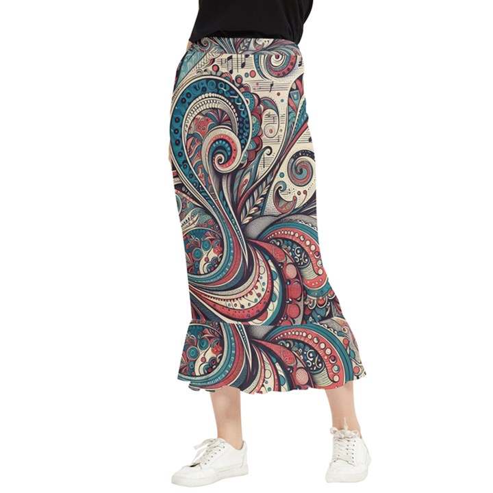 Paisley Print Musical Notes6 Maxi Fishtail Chiffon Skirt