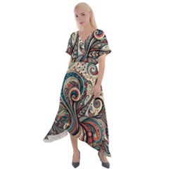 Paisley Print Musical Notes6 Cross Front Sharkbite Hem Maxi Dress by RiverRootz