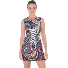 Paisley Print Musical Notes6 Lace Up Front Bodycon Dress by RiverRootz