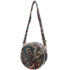 Paisley Print Musical Notes6 Crossbody Circle Bag by RiverRootz