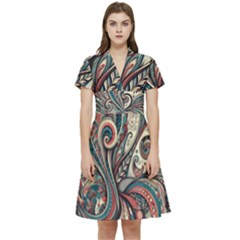 Paisley Print Musical Notes6 Short Sleeve Waist Detail Dress by RiverRootz