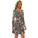 Paisley Print Musical Notes6 Long Sleeve Wide Neck Velvet Dress View3