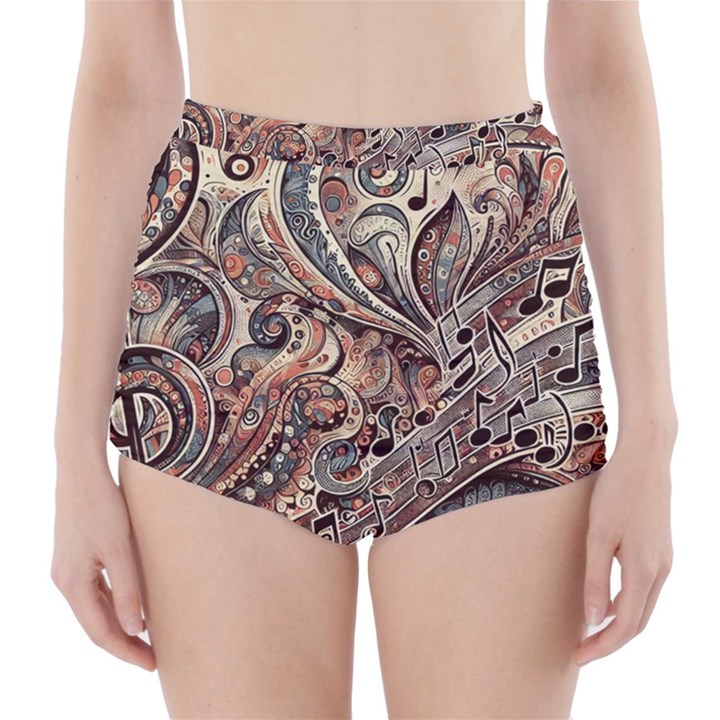 Paisley Print Musical Notes5 High-Waisted Bikini Bottoms