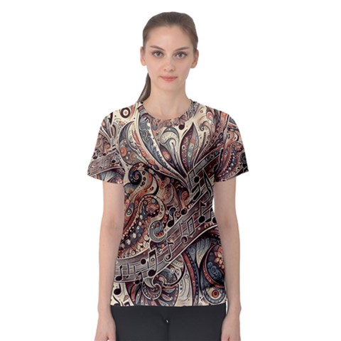 Paisley Print Musical Notes5 Women s Sport Mesh T-shirt by RiverRootz