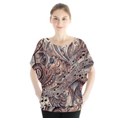 Paisley Print Musical Notes5 Batwing Chiffon Blouse