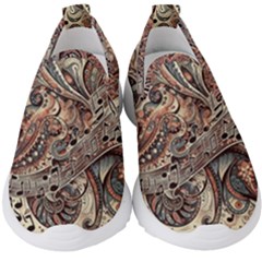 Paisley Print Musical Notes5 Kids  Slip On Sneakers