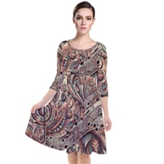 Paisley Print Musical Notes5 Quarter Sleeve Waist Band Dress by RiverRootz