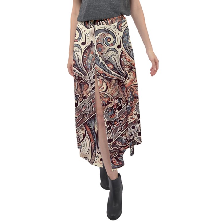 Paisley Print Musical Notes5 Velour Split Maxi Skirt