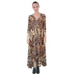 Paisley Print Musical Notes5 Button Up Maxi Dress by RiverRootz