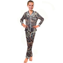 Paisley Print Musical Notes5 Kids  Satin Long Sleeve Pajamas Set