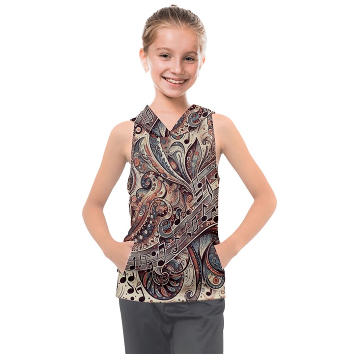 Paisley Print Musical Notes5 Kids  Sleeveless Hoodie