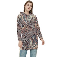 Paisley Print Musical Notes5 Women s Long Oversized Pullover Hoodie