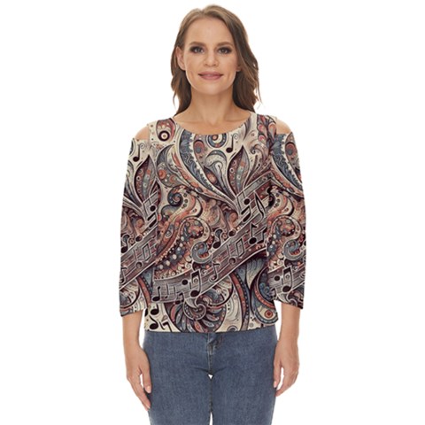 Paisley Print Musical Notes5 Cut Out Wide Sleeve Top by RiverRootz