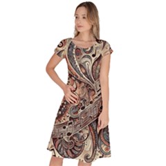 Paisley Print Musical Notes5 Classic Short Sleeve Dress by RiverRootz