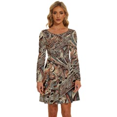 Paisley Print Musical Notes5 Long Sleeve Wide Neck Velvet Dress by RiverRootz