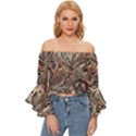 Paisley Print Musical Notes5 Off Shoulder Flutter Bell Sleeve Top View1