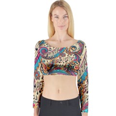 Paisley Print Musical Notes Long Sleeve Crop Top