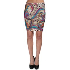 Paisley Print Musical Notes Bodycon Skirt by RiverRootz