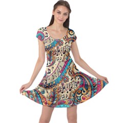 Paisley Print Musical Notes Cap Sleeve Dress