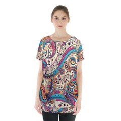 Paisley Print Musical Notes Skirt Hem Sports Top by RiverRootz