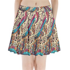 Paisley Print Musical Notes Pleated Mini Skirt by RiverRootz