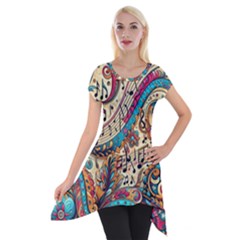 Paisley Print Musical Notes Short Sleeve Side Drop Tunic by RiverRootz