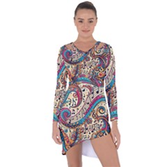 Paisley Print Musical Notes Asymmetric Cut-out Shift Dress by RiverRootz