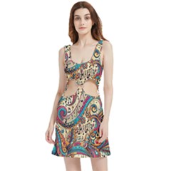 Paisley Print Musical Notes Velour Cutout Dress by RiverRootz