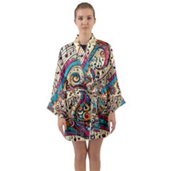 Paisley Print Musical Notes Long Sleeve Satin Kimono by RiverRootz