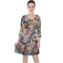 Paisley Print Musical Notes Quarter Sleeve Ruffle Waist Dress View1