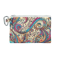 Paisley Print Musical Notes Canvas Cosmetic Bag (medium) by RiverRootz