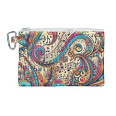 Paisley Print Musical Notes Canvas Cosmetic Bag (large) by RiverRootz