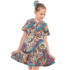 Paisley Print Musical Notes Kids  Short Sleeve Shirt Dress by RiverRootz