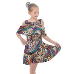 Paisley Print Musical Notes Kids  Shoulder Cutout Chiffon Dress by RiverRootz