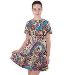 Paisley Print Musical Notes Short Sleeve Shoulder Cut Out Dress  by RiverRootz