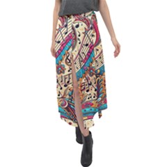 Paisley Print Musical Notes Velour Split Maxi Skirt by RiverRootz