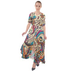 Paisley Print Musical Notes Waist Tie Boho Maxi Dress by RiverRootz