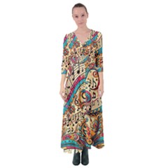 Paisley Print Musical Notes Button Up Maxi Dress by RiverRootz