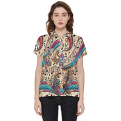 Paisley Print Musical Notes Short Sleeve Pocket Shirt by RiverRootz