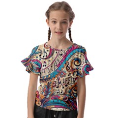 Paisley Print Musical Notes Kids  Cut Out Flutter Sleeves