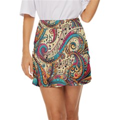 Paisley Print Musical Notes Mini Front Wrap Skirt by RiverRootz